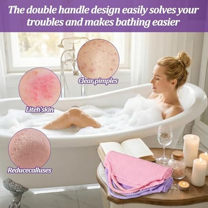 ElevateTech Exfoliating Back Scrubber with Handles, 3 Pcs Double-Sided Exfoliating Washcloth Back Scrubber for Shower Back-Exfoliator Body Scrub Towel Stretchable Back-Washer for Women Men - Image 5